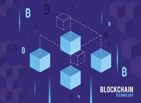 Cubes in blockchain technology background Stock Illustration