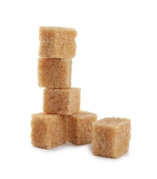 Cubes of brown sugar on white background 스톡 사진