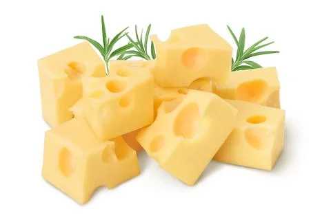 Cubes of cheese isolated on white background with clipping path and full depth Stock Photos