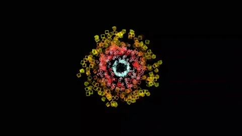 Cubes  circular extraction motion graphics with night background Stock Footage 209565784