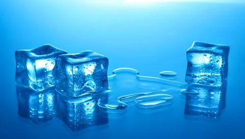 Cubes of clear ice on light blue background, closeup Stock Photos