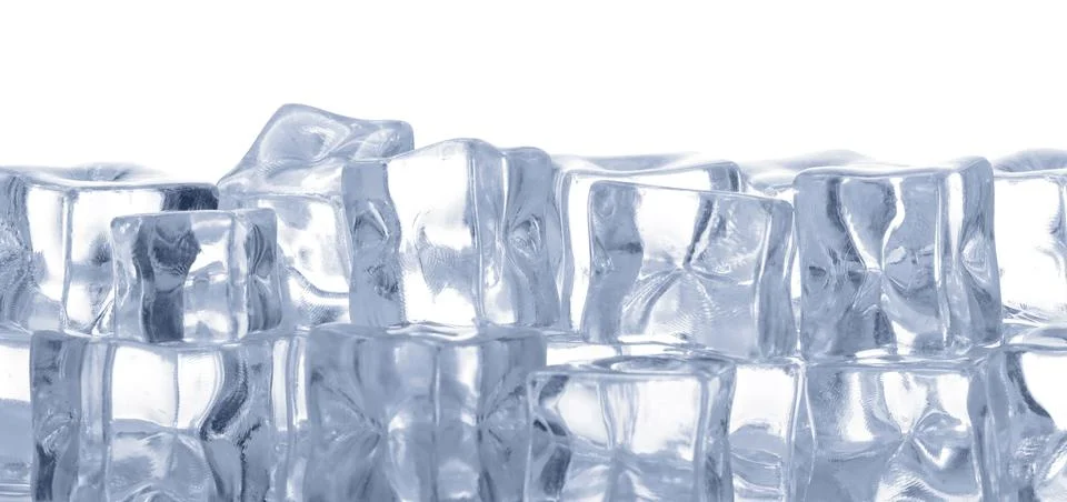 Cubes of clear ice on white background Stock Photos
