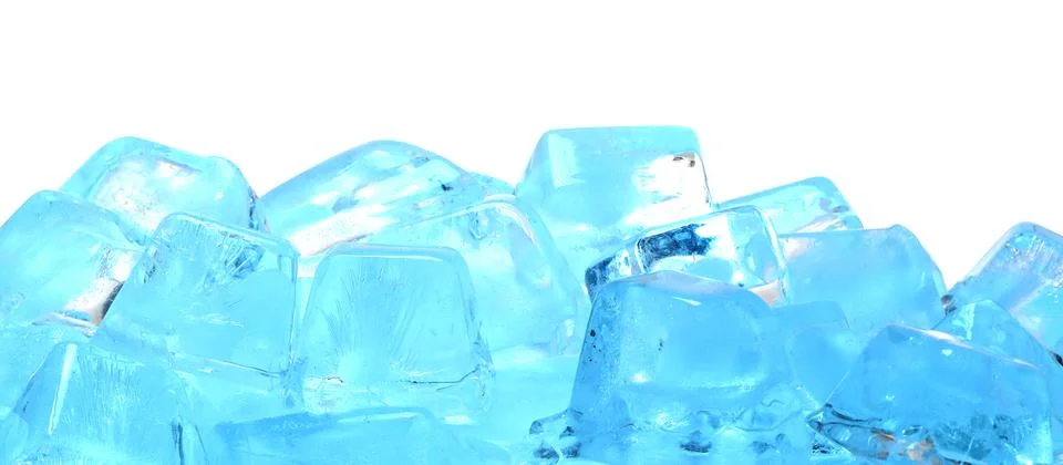 Cubes of clear ice on white background Stock Photos