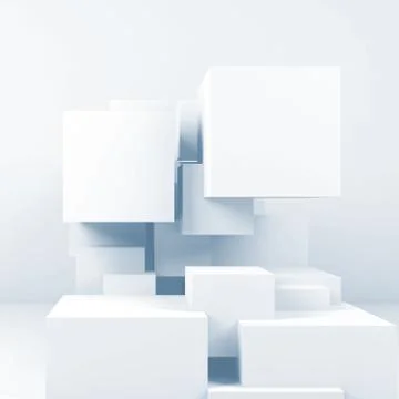 Cubes in empty interior. 3d render illustration Stock Illustration