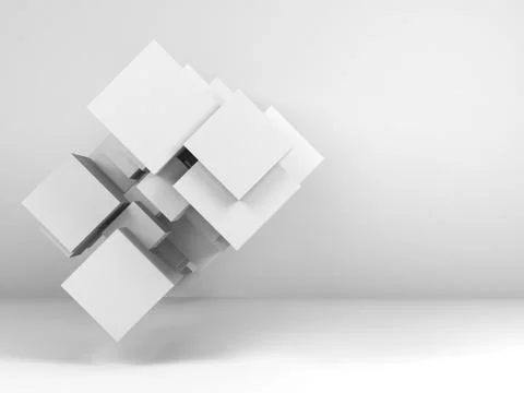 Cubes in empty interior. 3d render Illustrazione stock