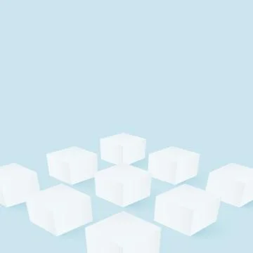 Cubes on flat surface. Abstract 3d geometric shapes on blue background. Stock Illustration