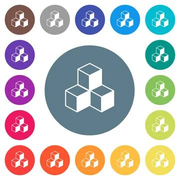 Cubes flat white icons on round color backgrounds Illustrazione stock