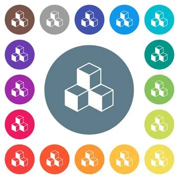 Cubes flat white icons on round color backgrounds Illustrazione stock