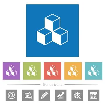 Cubes flat white icons in square backgrounds Illustrazione stock