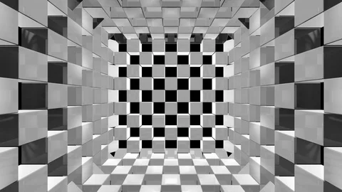 Cubes Fly Inside The Chess Space Stock Footage 97219615