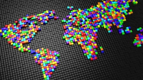 Cubes Formed A World Map Stock Footage 89071254