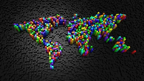 Cubes Formed A World Map Stock Footage 89071335
