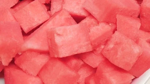 Cubes of Fresh Watermelon in a Serving Bowl Stock Footage 79385614