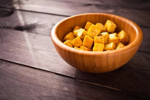 Cubes of fried tofu Stock Photos