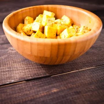 Cubes of fried tofu Stock Photos