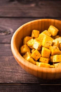 Cubes of fried tofu Stock Photos
