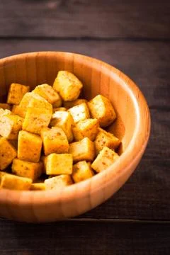 Cubes of fried tofu Stock Photos