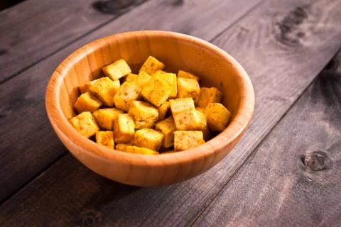 Cubes of fried tofu Stock Photos