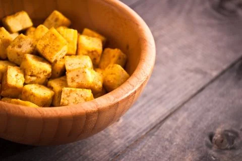 Cubes of fried tofu Stock Photos