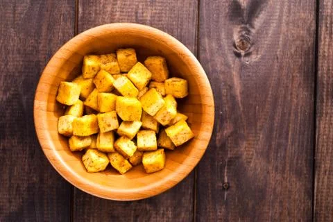 Cubes of fried tofu Stock Photos