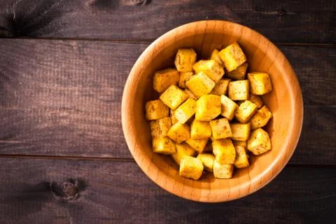 Cubes of fried tofu Stock Photos