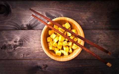 Cubes of fried tofu Stock Photos
