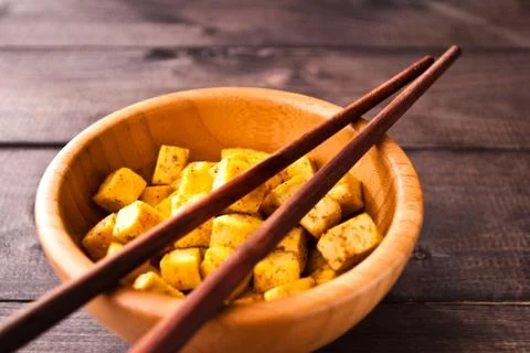 Cubes of fried tofu Stock Photos