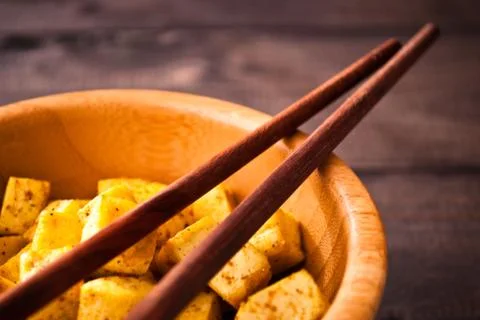 Cubes of fried tofu Stock Photos