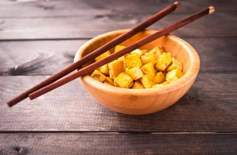 Cubes of fried tofu Stock Photos