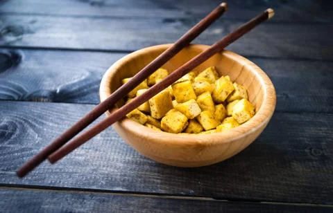 Cubes of fried tofu Stock Photos