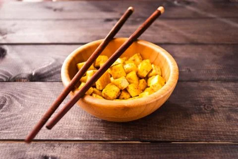 Cubes of fried tofu Stock Photos