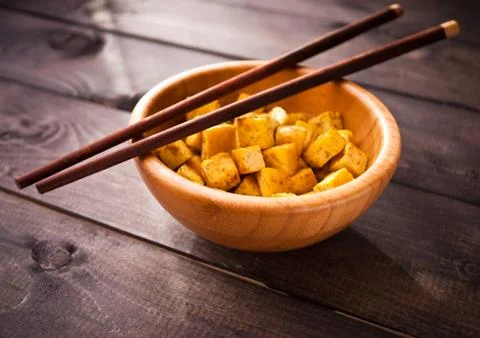 Cubes of fried tofu Stock Photos