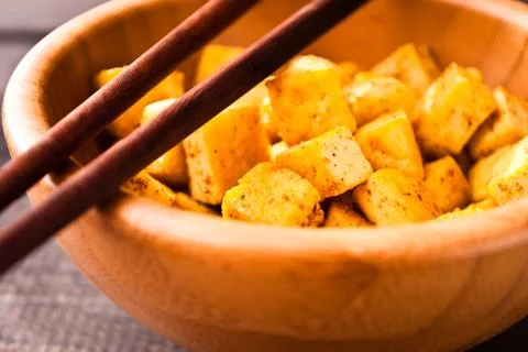Cubes of fried tofu Stock Photos