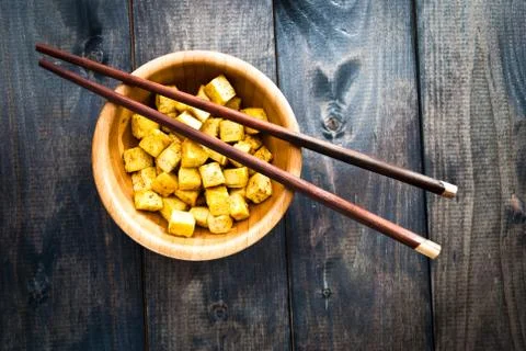 Cubes of fried tofu 库存照片