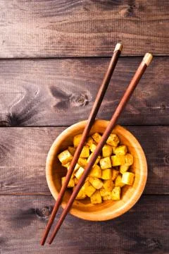 Cubes of fried tofu Stock Photos