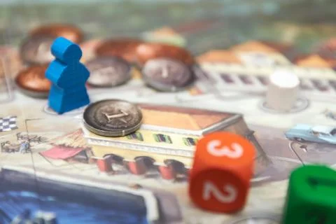 Cubes with the game on the table. themed Board games. vertical view of the Bo Stock Photos