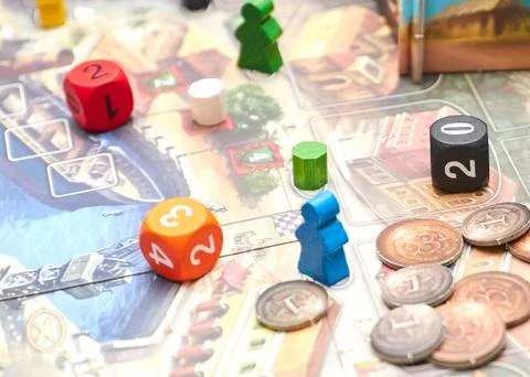 Cubes with the game on the table. themed Board games. vertical view of the Bo Stock Photos