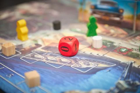 Cubes with the game on the table. themed Board games. vertical view of the Bo Stock Photos