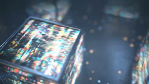 Cubes with glitching digital noise seamless loop 3D render animation Stock Footage 138362299