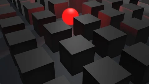 Cubes in gray with a single red glowing and lightened sphere (3d rendering) Stock Footage 82797106