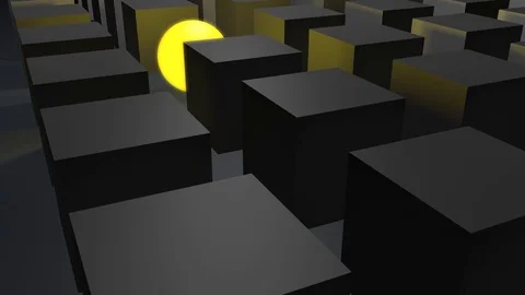 Cubes in gray with a single yellow glowing and lightened sphere (3d rendering) Stock Footage 82796452