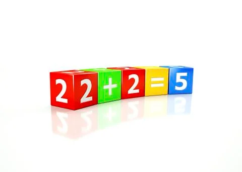 Cubes illustrating 2 plus 2 equals 5 Stockillustratie