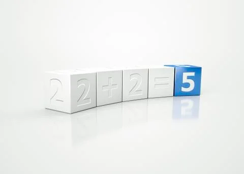 Cubes illustrating 2 plus 2 equals 5 Stockillustratie