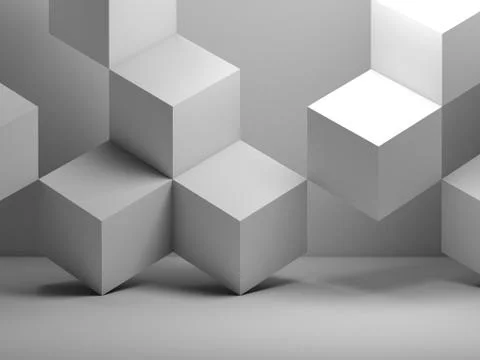 Cubes installation in empty interior Illustrazione stock
