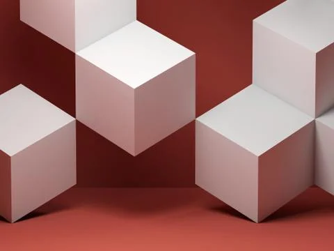Cubes installation in empty room 3d Illustrazione stock