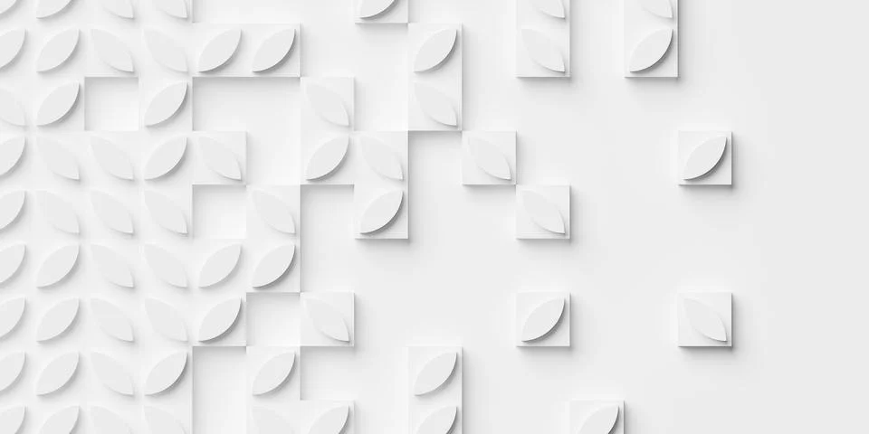 Cubes with leaf shapes on top randomly rotated geometry wallpaper banner fa.. Stock Illustration