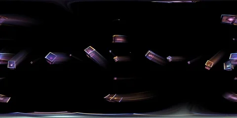 Cubes with light cores inside fly around the viewer. 360 VR loop with alpha. Stockbeeldmateriaal 119845308