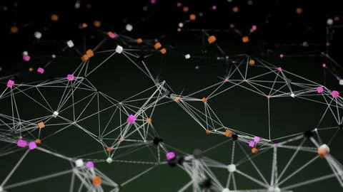 Cubes move in waves in chain. Design. Chains moving in waves with 3d cubes Stock Illustration