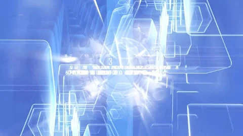 Cubes moving blue lights abstract Stock Footage 90685724