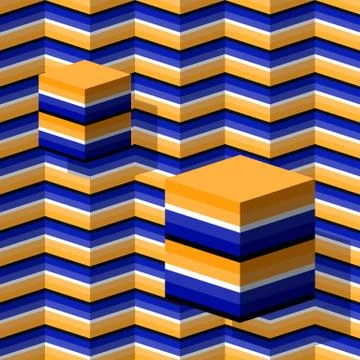 Cubes moving upwards. Abstract vector seamless pattern with optical illusion Stock Illustration